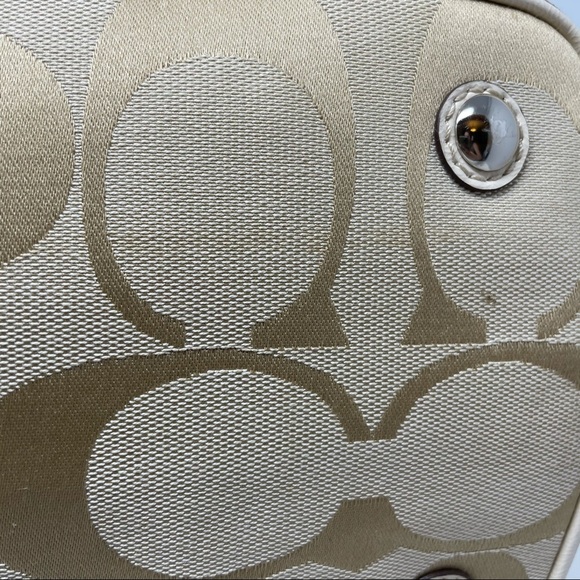 Coach Signature Stripe Framed Tan Carryall Purse - Picture 13 of 15